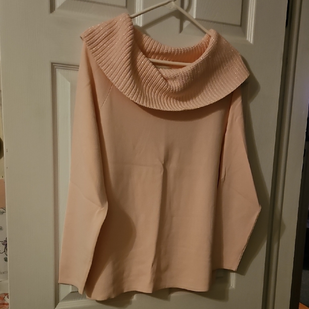 CJ Banks Soft Pink Cowl Neck Sweater
